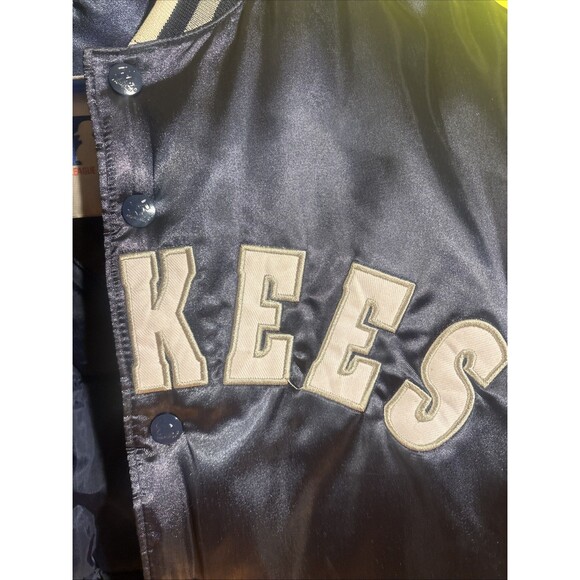 MLB New York NY Yankees Bomber Jacket Blue Satin Mighty Mac Sports S 8/10 Women? - Picture 6 of 8